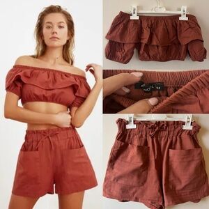 Linen look crop top shorts set